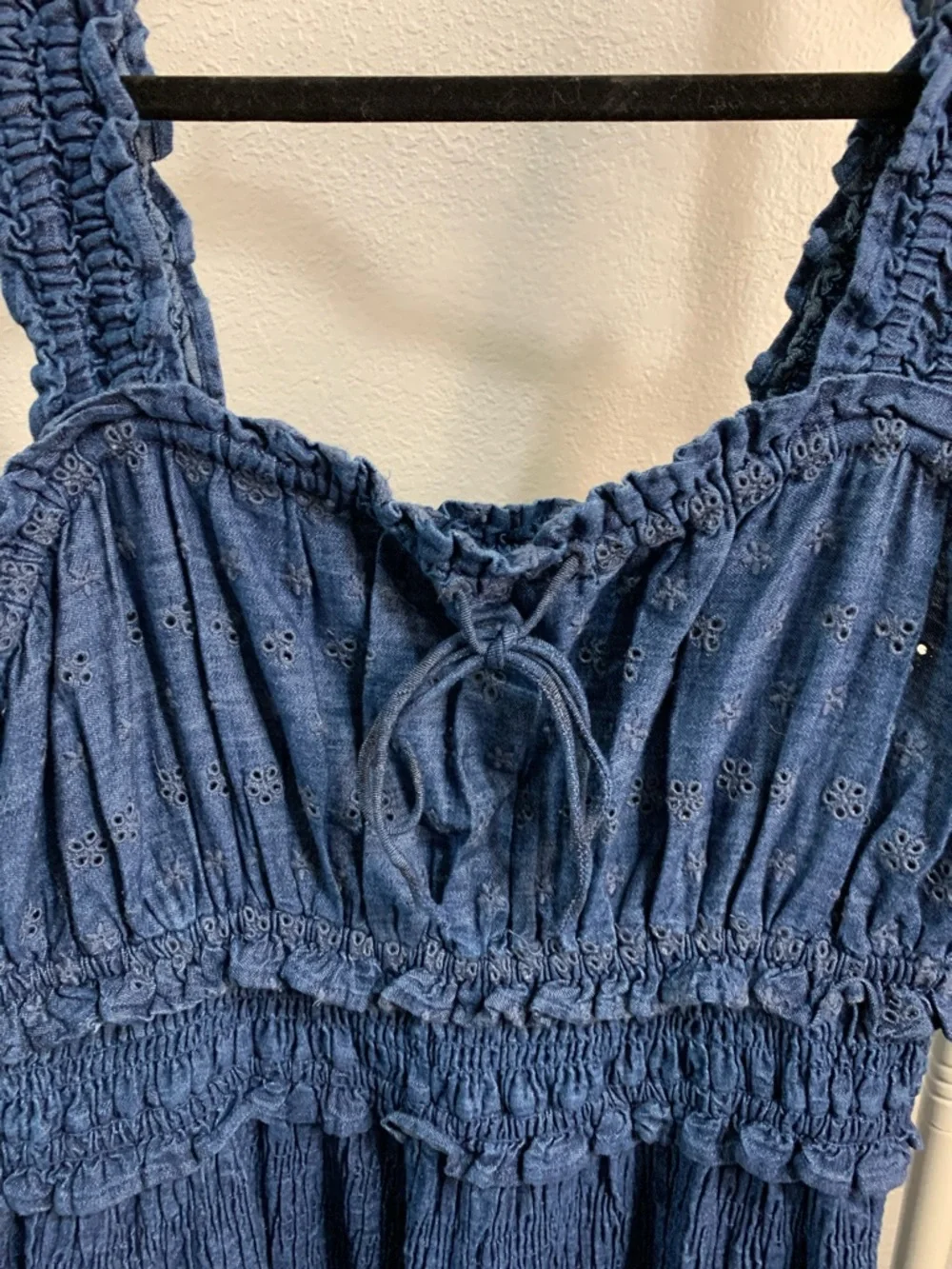 GAP Blue Eyelet Smocked Maxi Dress - Picture 4 of 11